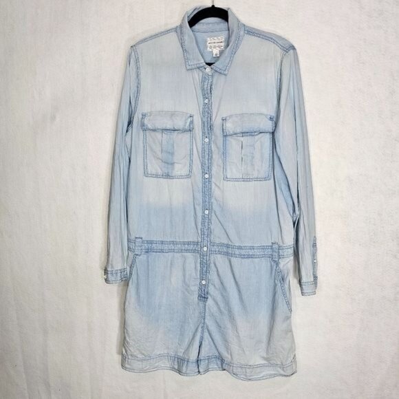 Melrose and Market Blue Chambray Long Sleeve Romper Large - Picture 1 of 9